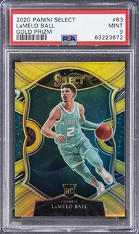 2020-21 Panini Select Concourse Gold Prizm #63 LaMelo Ball Rookie Card (#03/10) - PSA MINT 9